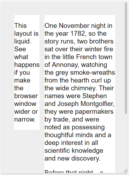 A layout with two columns squashed into a mobile size viewport.