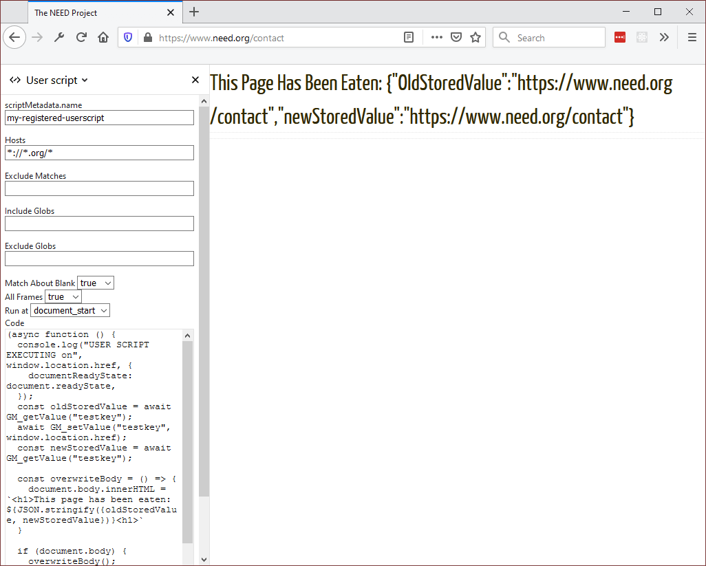 以 .org 结尾的网站页面被“吃掉”时显示的状态消息:“This page has been eaten. {"OldStoredValue:" "website address", "NewStoredValue:" "website address"}”