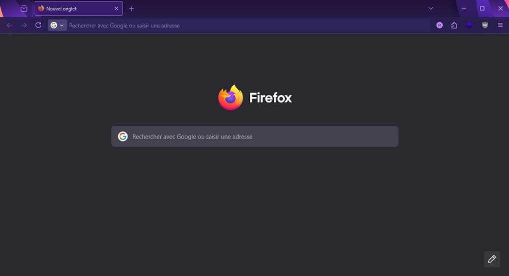 Exemple de Firefox nightly affichant une page Google personnalisée par défaut